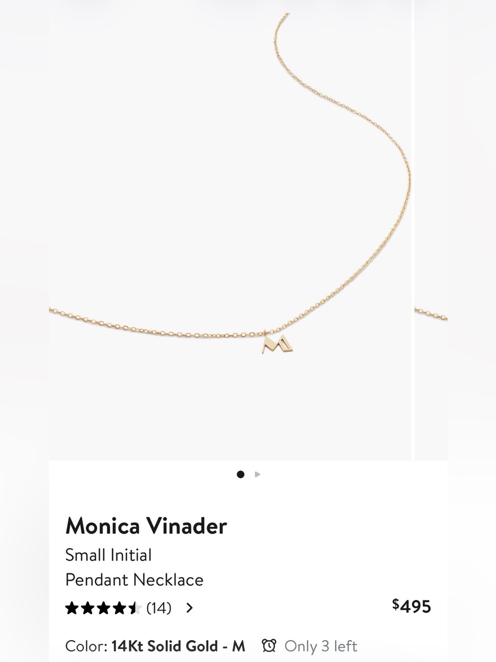 MONICA VINADER Solid Gold M Initial Pendant Necklace